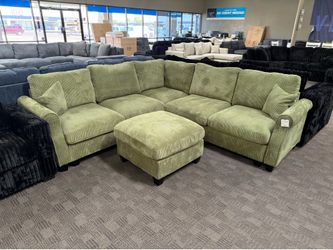 Sage green sectional w/ ottoman
