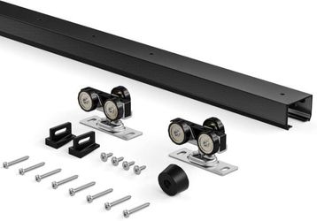 6FT Pocket Door Kit, Commercial Grade Sliding Pocket Door Hardware Kit, Aluminum Box Track 68.75", for Door 24"~36" Wide, 1"~1.75" Thickness, Black, E