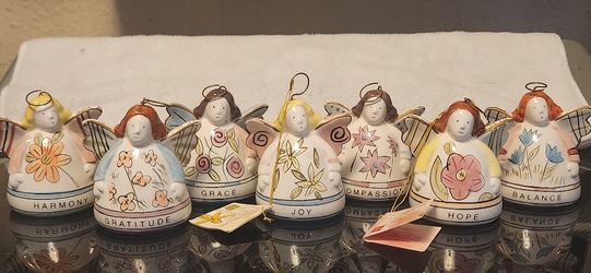 Seven (7) Vintage Russ Bernie Angel Bell Ornaments: Messengers of Light