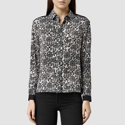 AllSaints rivet mercury button up long sleeve silk blouse shirt size US 0 XXS