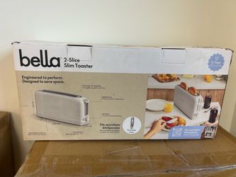 bella 2 Slice Slim Toaster, Fits-anywhere™ Kitchenware, 6 Setting Shade Control with Reheat & Cancel Buttons, Fits sourdough, 10” Long Slot, Anti Jam 