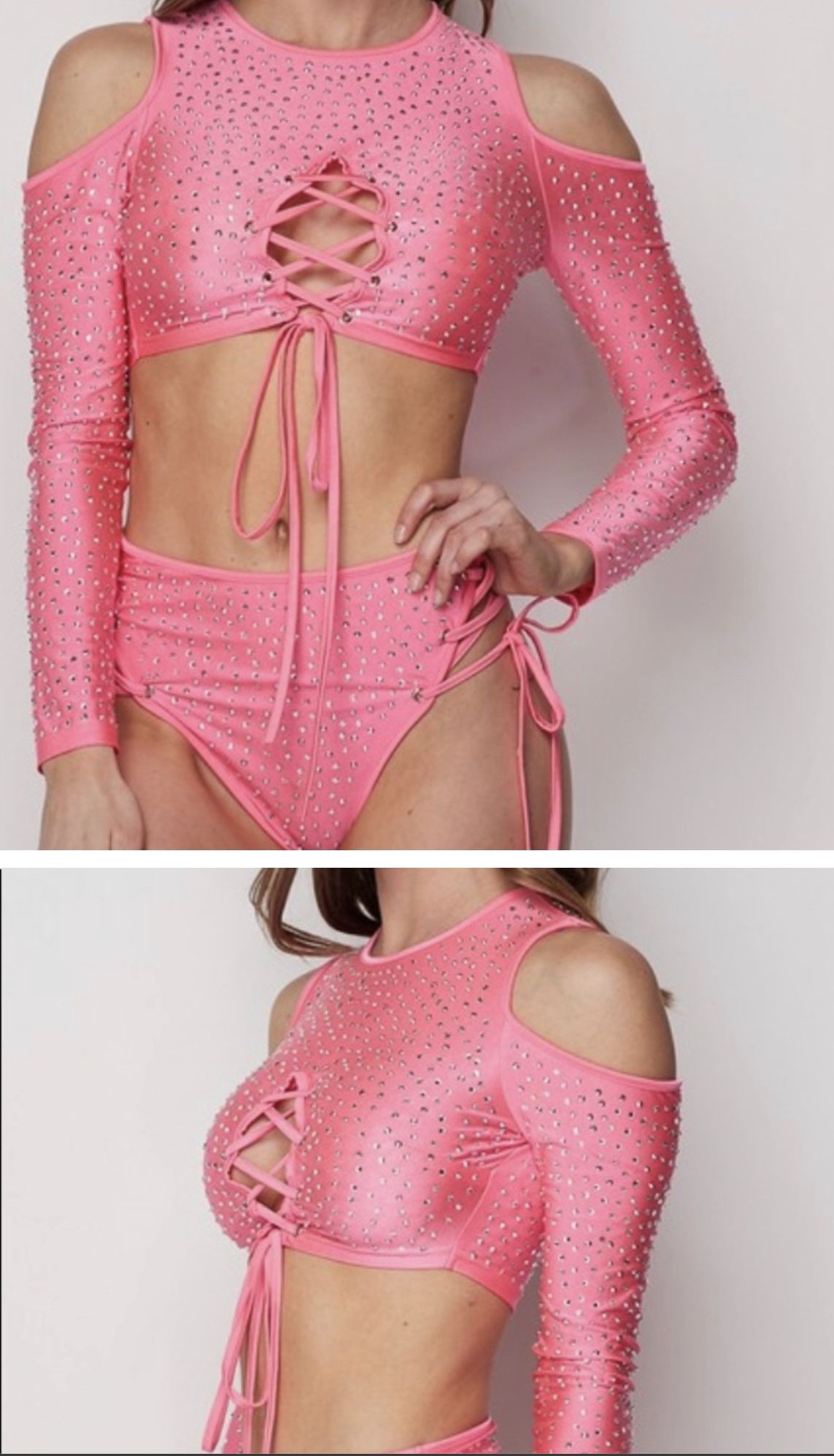 Pink Rhinestone Exotic Swimwear/festival Wear