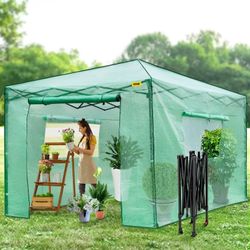 Greenhouse for Outdoors, Walk in Greenhouse with Roll-up Door & Windows,6.6'x6.6' Heavy Duty Frame Pop Up, Portable Greenhouse