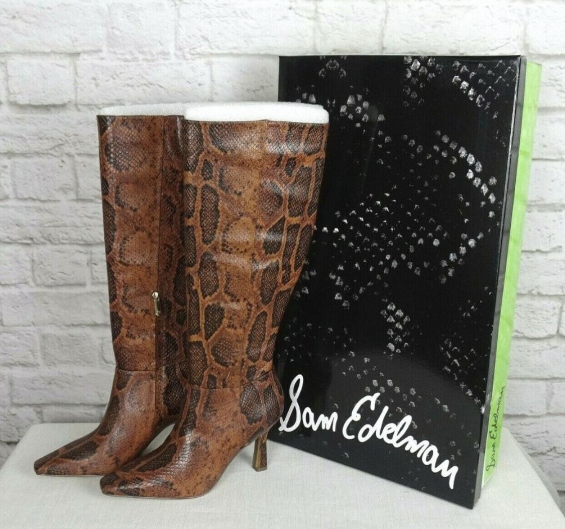 Sam Edelman Hai Snake Skin Print Genuine Leather Knee High Boots Women's Size 8M