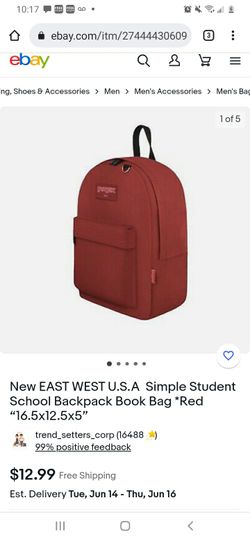 New EAST WEST U.S.A Simple Student School Backpack Book Bag *Red