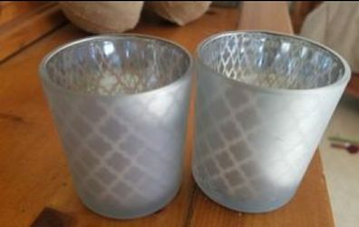 2 Glass Silver Christmas Votive Holders