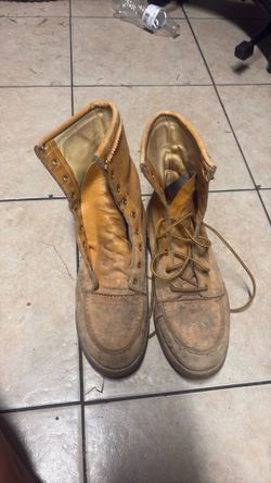 Men's Tan Leather Lace-Up Mid-Calf Boots Round Toe Leather Lining US 8.5 B