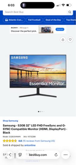 Samsung - S30B 32” LED FHD FreeSync and G-SYNC Compatible Monitor (HDMI, DisplayPort) - Black