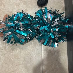 Silver And Teal Pom Poms