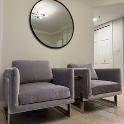 Restoration Hardware Milo Baughman Model #3426 Chair 1968. Light grey/gray Velvet. Custom Order Material. Set of Two RH Seats