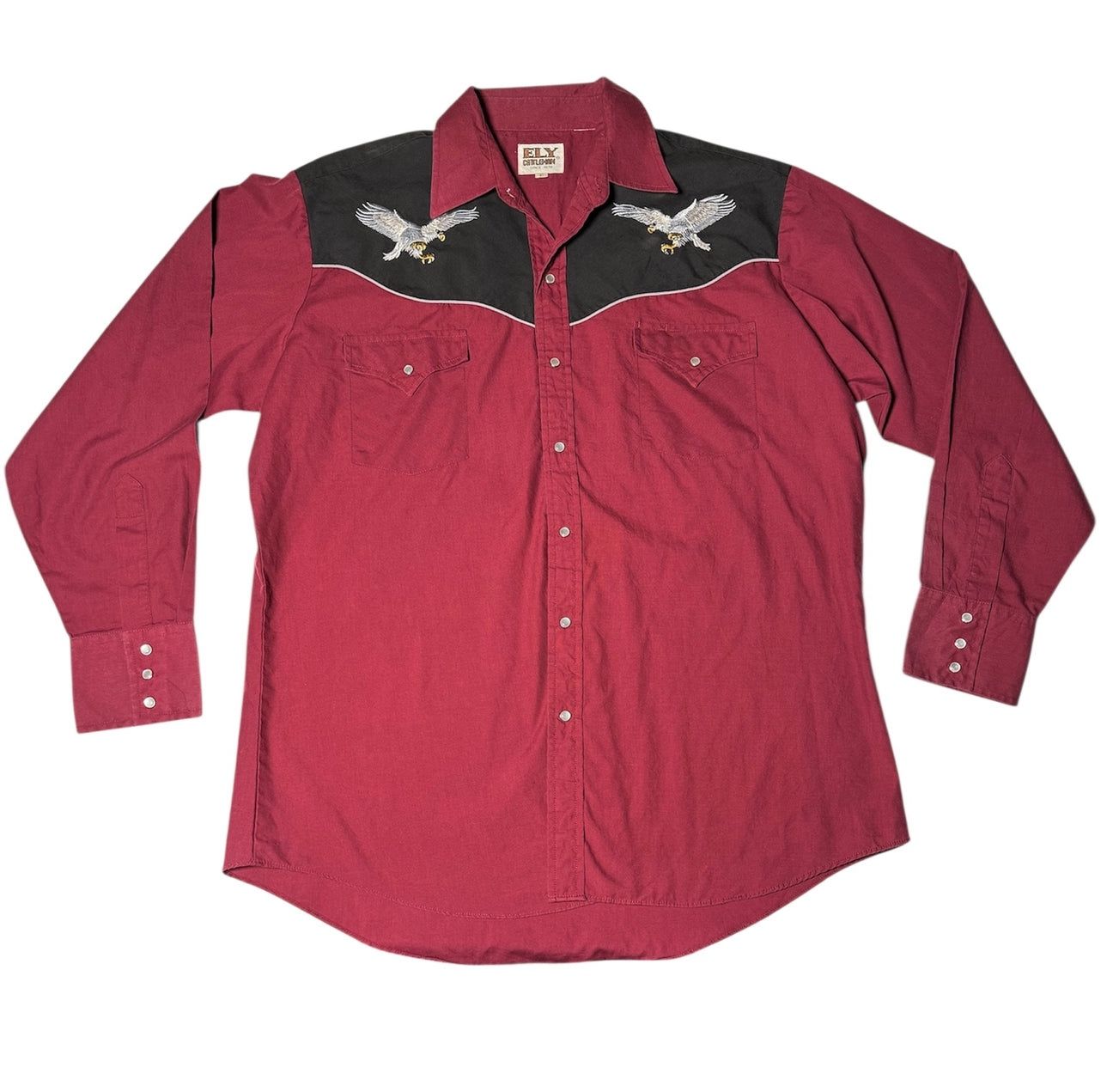 Men’s vintage Ely Cattleman Burgundy Long Sleeve. Pre-Loved Very Good Condition 