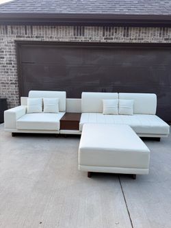 Homary Vewal 126” Modern White Leather Modular Sectional with Ottoman