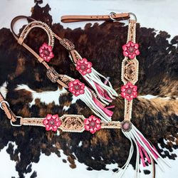 Stunning Floral Tooled Breast Headstall Set 