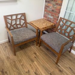 Natural Wood Lounge Chair, Set And Coffee Table