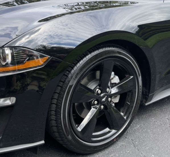 OEM Ford Mustang 19” Black Accent Wheels and Perelli Tires. 