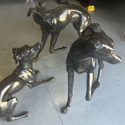 3 Large Bronze Outdoor Dog Statues