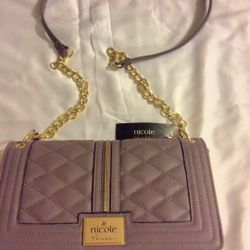New W/Tag Nicole Women Messenger Hobo Crossbody Purse Leather Gold Chain REG $60