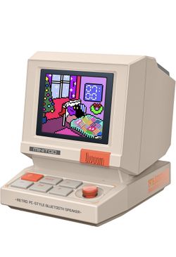 Divoom MiniToo Retro PC-Style Computer Speaker, Pixel Screen with DIY Faces Bluetooth & USB Audio, Alarm/White Noise Clock, Desk Setup Gifts for Gamin