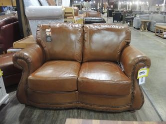 Rocky Mountain Leather Jackson Cognac Brown Rolled-Arm Leather Loveseat