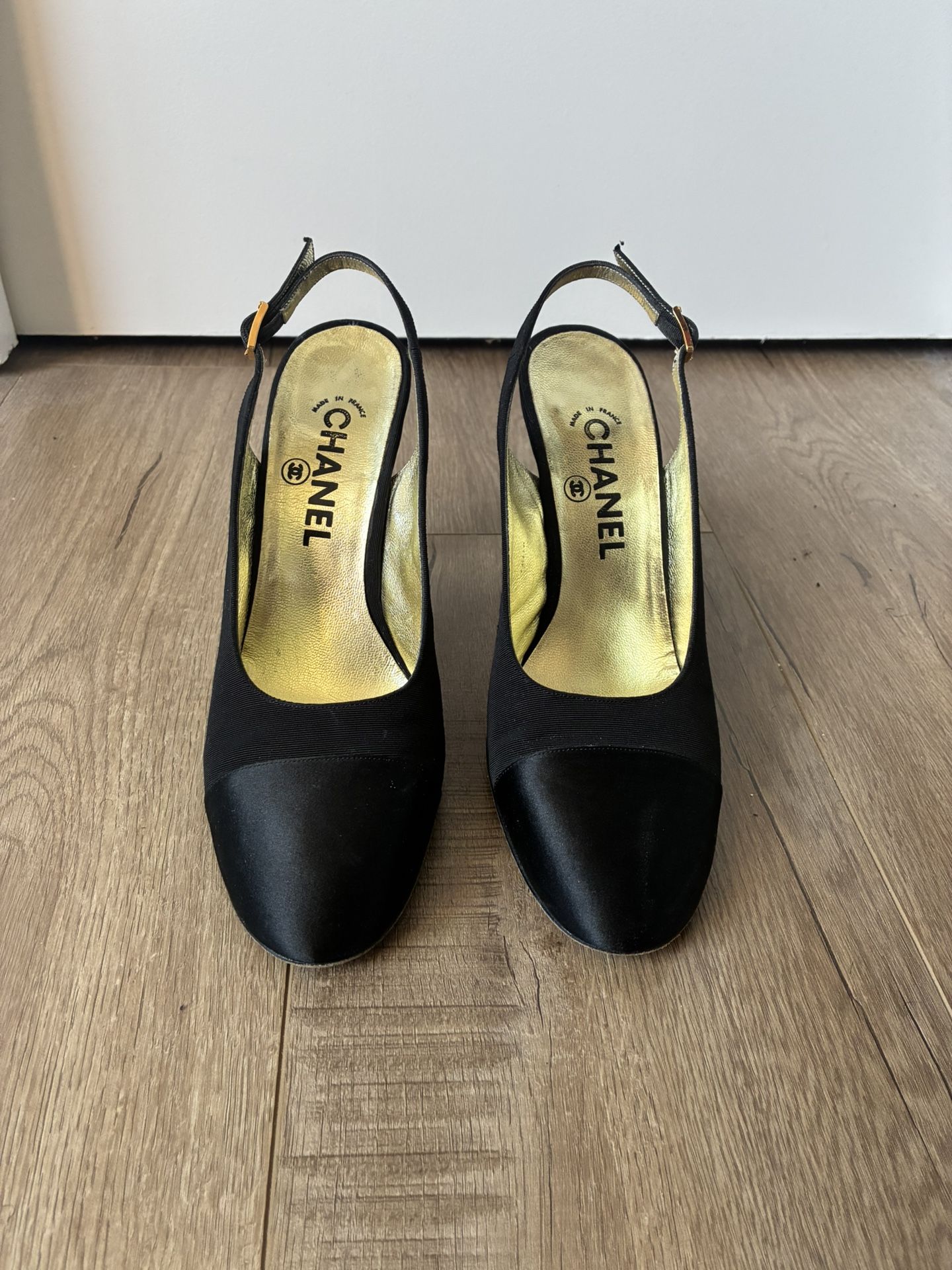 Chanel Satin Sling back Heels