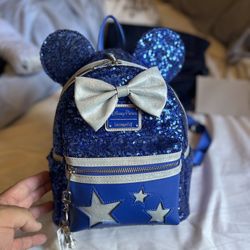 Minnie Mouse Blue Glitter Backpack 