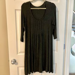 Eileen Fisher Jersey Stretch 3/4 Sleeve Scoop Neck Pleats Dress Tunic Pullover M  Pintuck pleats Super soft I would call this color heather black or m