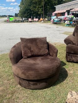 Oversized Round Swivel Barrel Chair – Chocolate Brown Microfiber