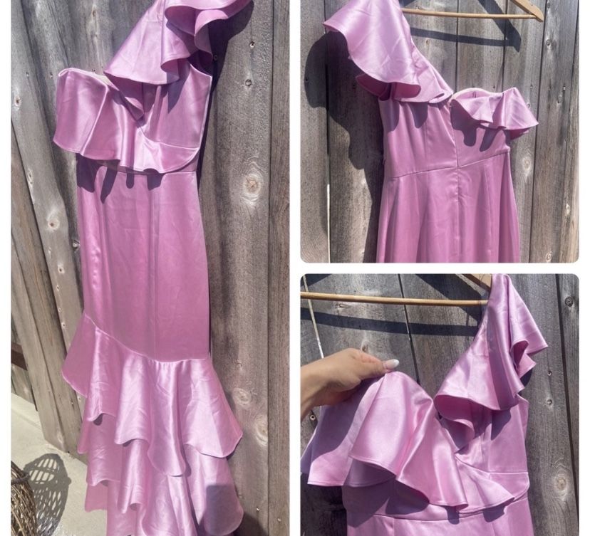 Designer New Fame and Partners Pink Satin Dress, 3 tiers, tiered dress, ruffles Barbie Pink Prom, Wedding, Formal