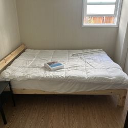 Full Size Bed Frame, Mattress,  New Mattress Protector 