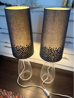 Pair of Contemporary Glass Table Lamps with Black Shades