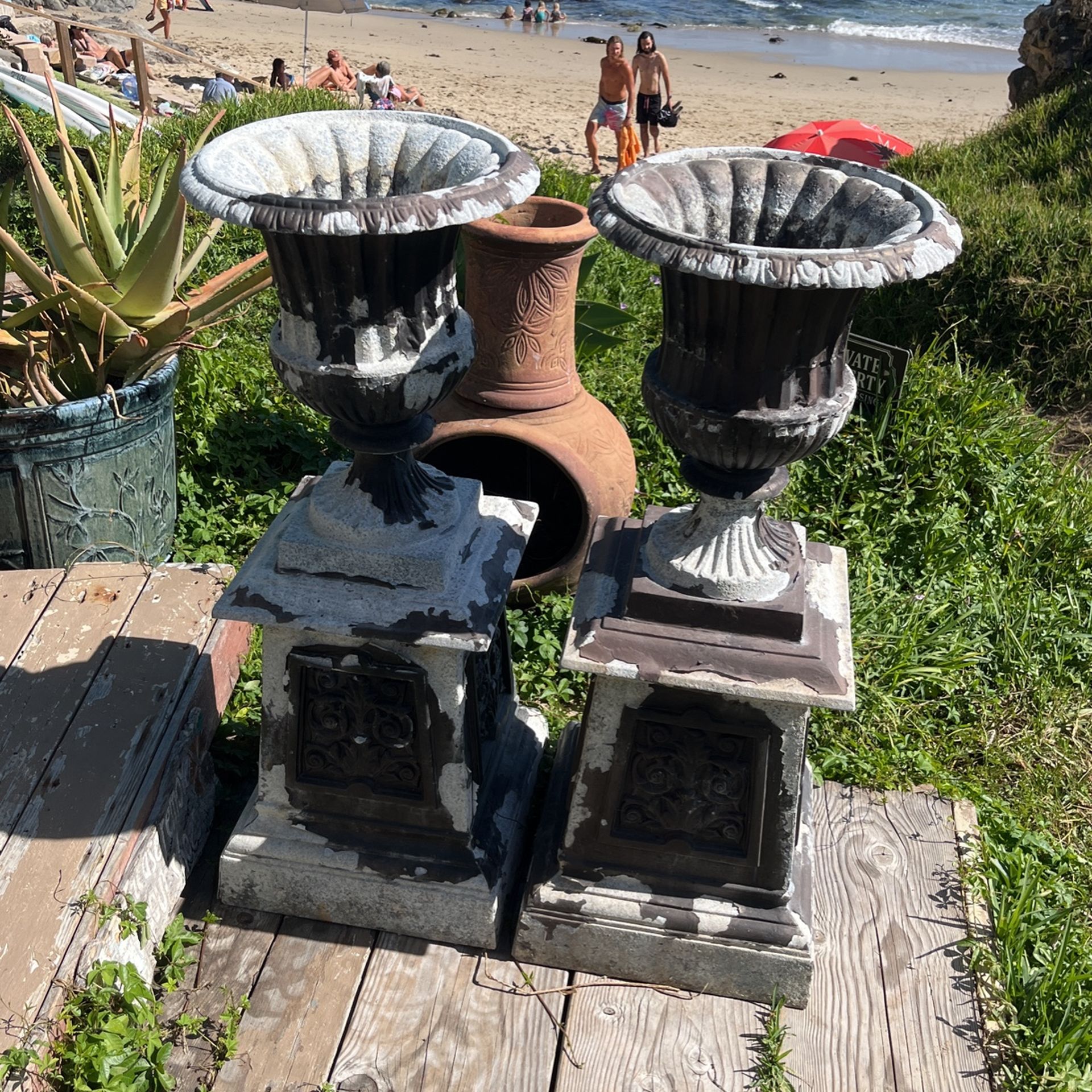 Vintage Cast Aluminum Plant Urns