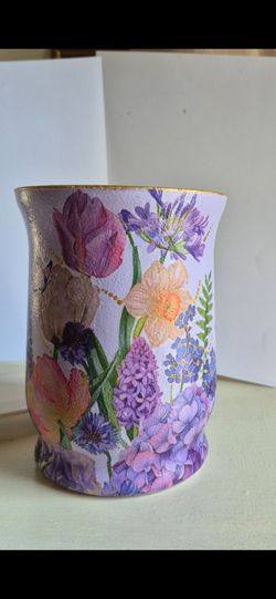 Pretty 7" vase all hand painted and decoupaged