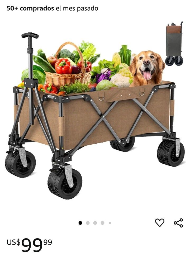 IKARE Caro plegable resistente con gran capacidad de 330
libras, carro de playa portátil al aire libre, carrito de jardín
de camping utilitario con ru