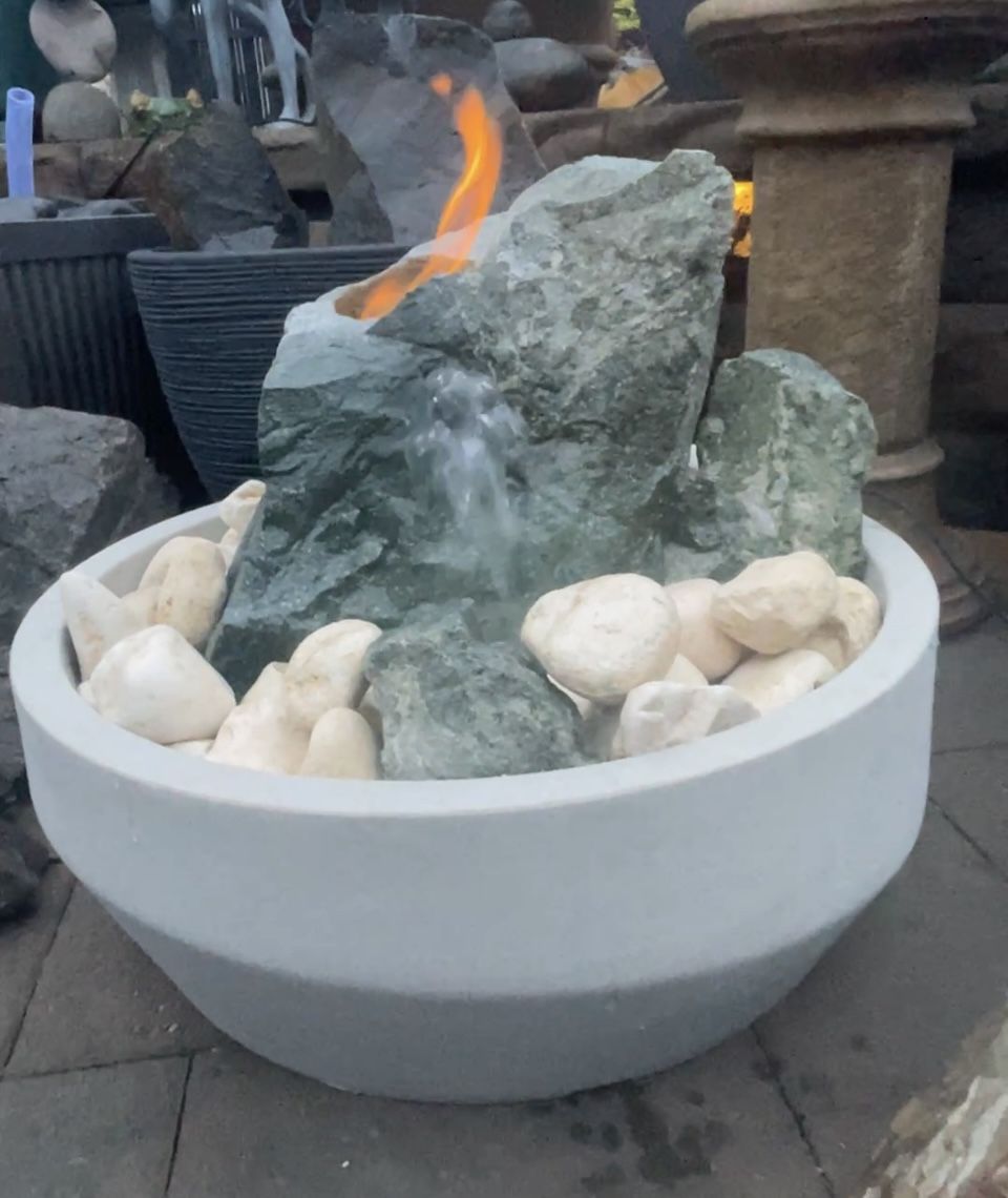 Custom Natural Granite Fire & Water Fountain Combo Package - Plug & Play