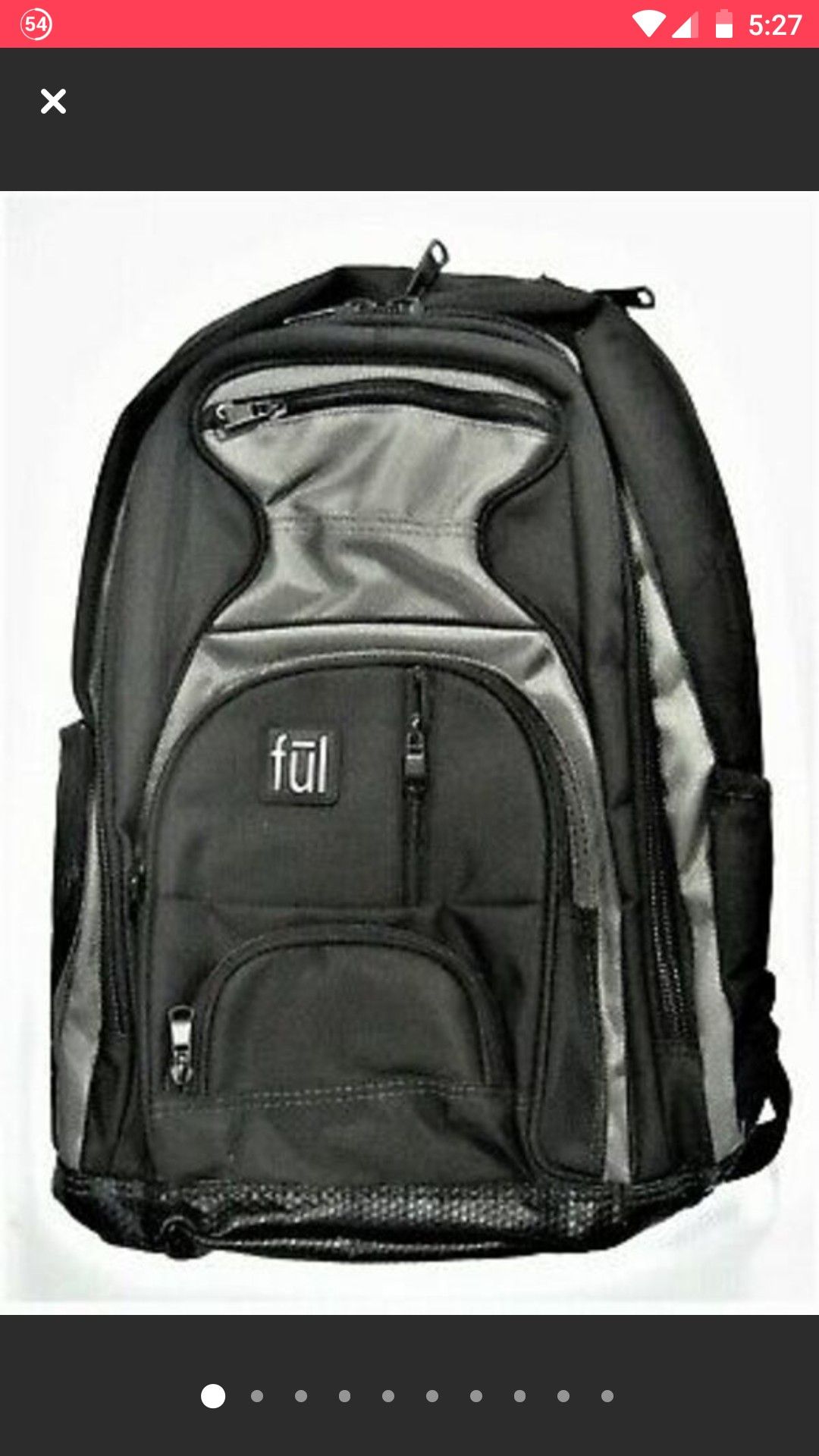 FUL LAPTOP BACKPACK #128467 Black Supports 17" Laptop Padded Main Comp