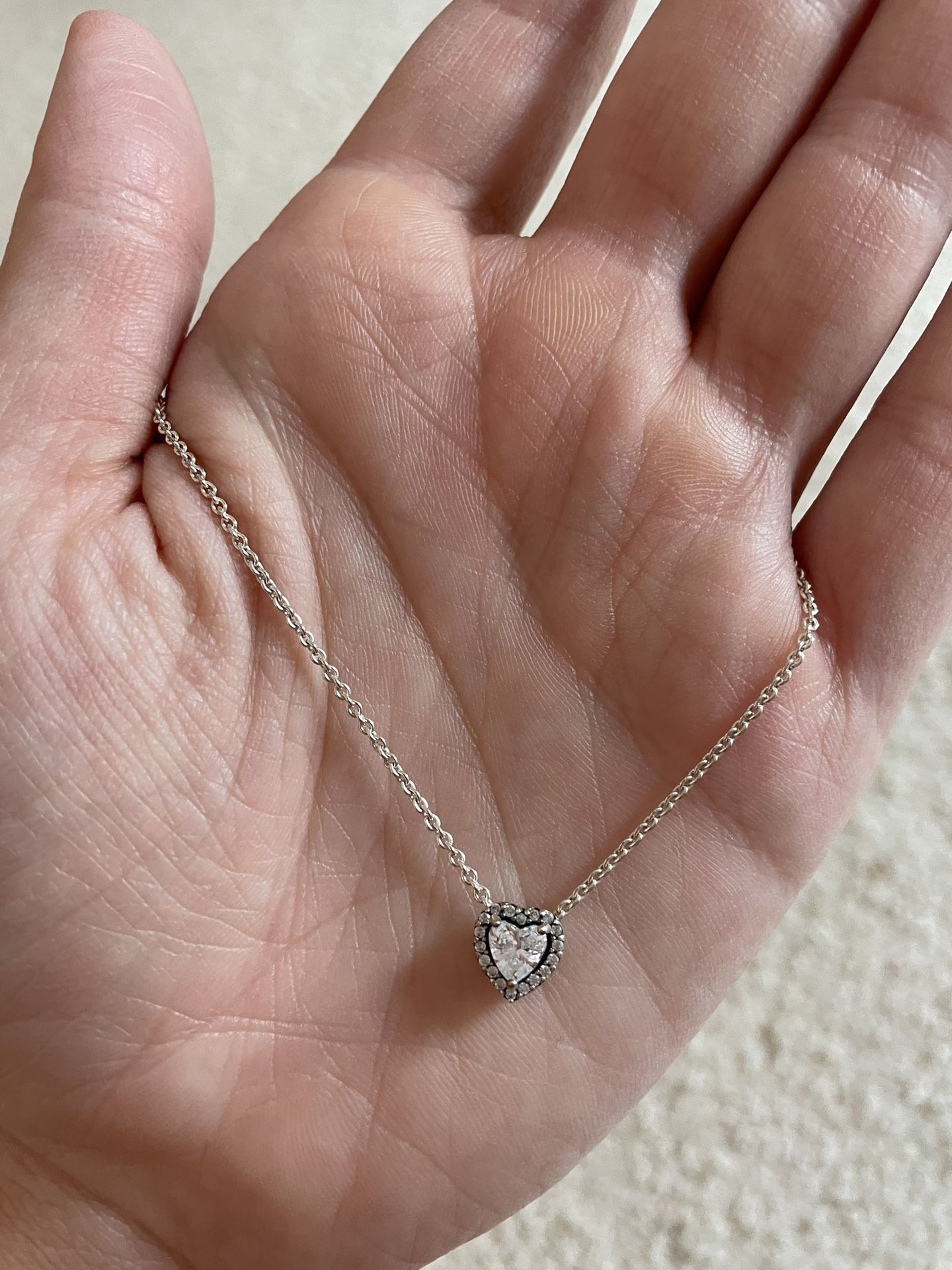 Pandora Elevated Heart Necklace, 100% Sterling Silver With Clear CZ