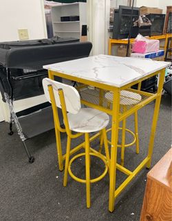 Assembled New 23.6" Square Bar Table Set for 2 with 2 Stools Counter Height Pub Table
