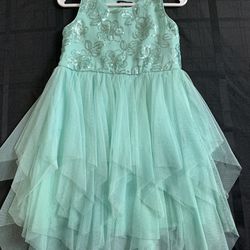 Zunie girls size 4T turquoise with silver sequin accents spring Easter dress - few minor snags on front but barely noticeable 