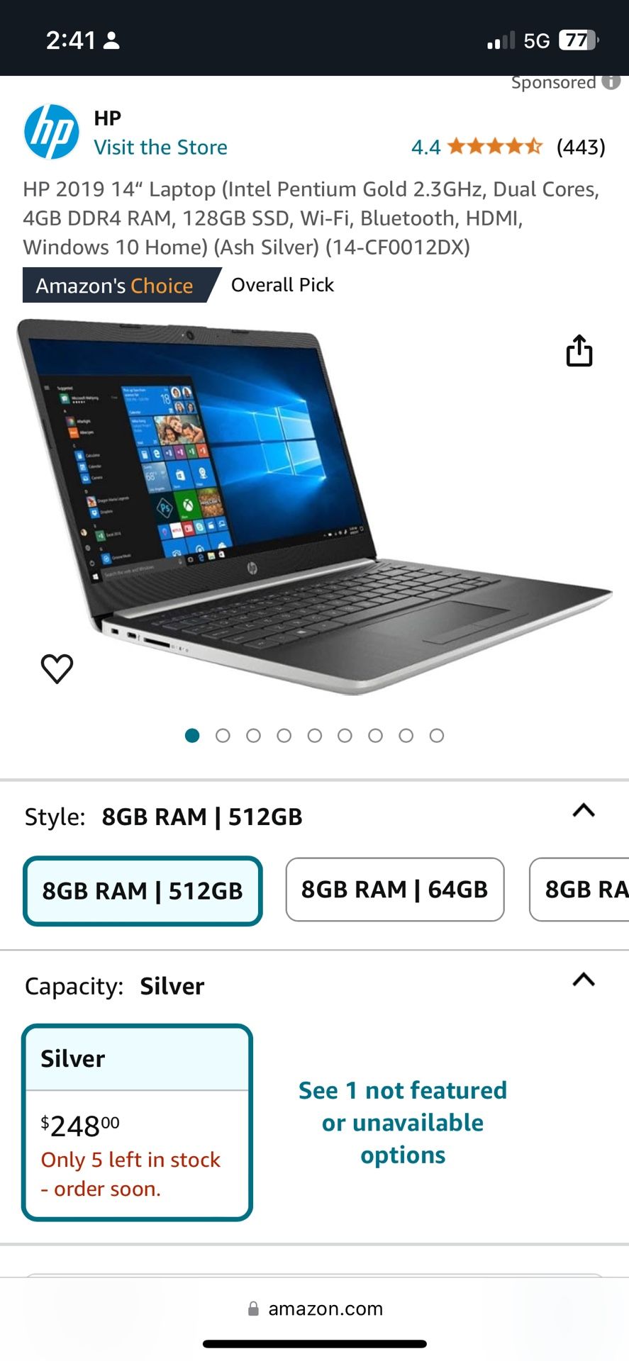 Silver HP Notebook - 14-cf0012dx