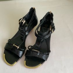 Idola women’s Black Leather Gladiator Wedge Sandals Size 6 NEW 