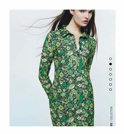 Zara retro green floral mini shirt dress