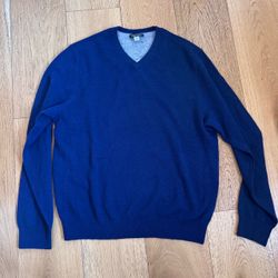 SAKS FIFTH AVENUE COLLECTION MIDNIGHT BLUE CASHMERE V-NECK SWEATER SIZE L LARGE