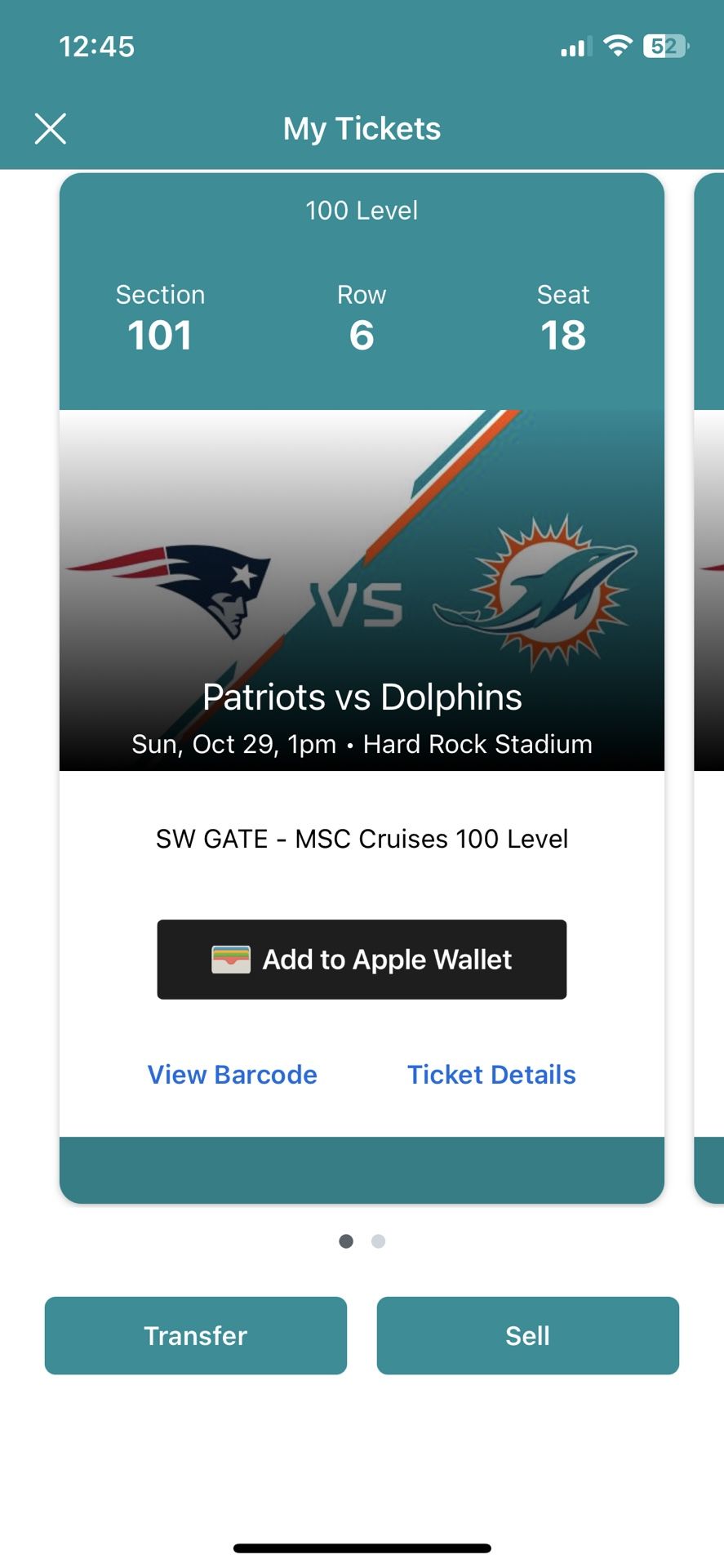 Miami Dolphins Tickets (2) Sunday Vs Pats