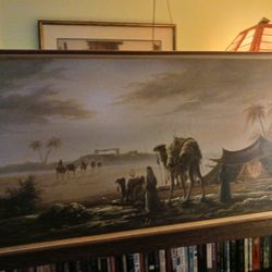 High Quality Original Oil Painting Long Persian Arab Arabian Desert Scene Muslim Islam Antique Vintage Art Artist Signed