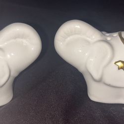 White And Gold Ceramic Elephants Salt And Pepper Shakers India