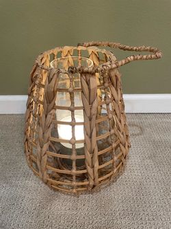 Woven Rattan Candle Lantern with Glass Insert