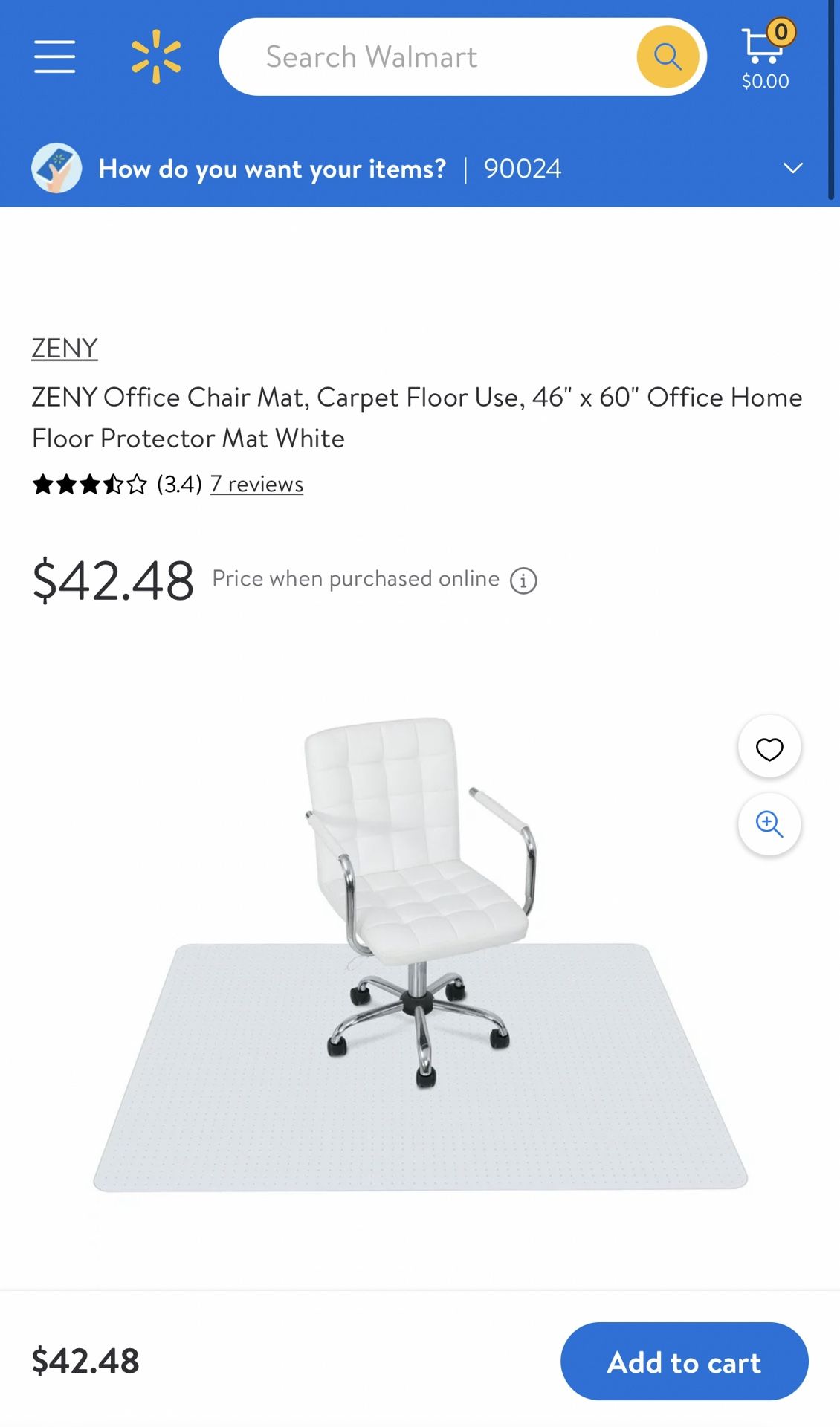 Zeny Office Chair Mat $25
