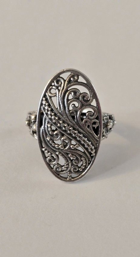 Vintage Filigree Art Deco Sterling Silver Size 6.5 Ring