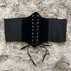 New Black Lace Up Front Corset Waist Belt
