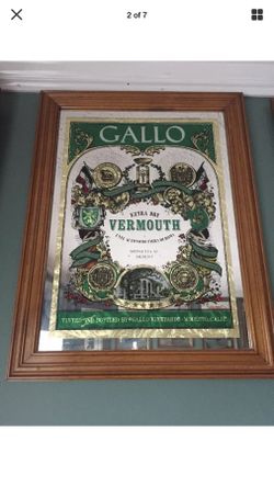 Gallo Vermouth foiled beer mirror wooden frame